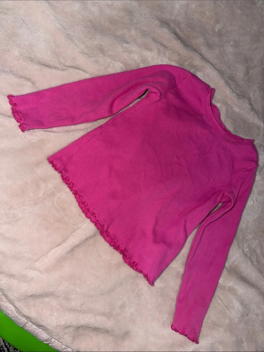 GAP Hot Pink Ribbed Long Sleeve Tee with Lettuce Hem